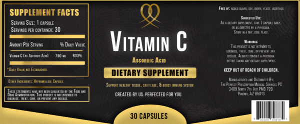 Vitamin C (Ascorbic Acid)  750mg - 30 Capsules - Image 2